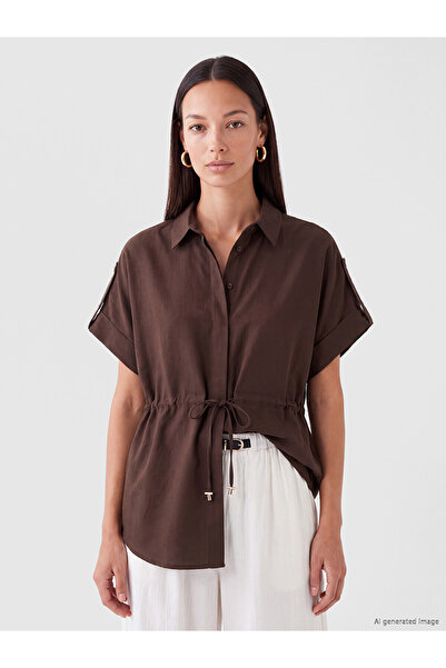 LC Waikiki Lcw Everyday Brown Lace-Up Oversize Women's Shirt