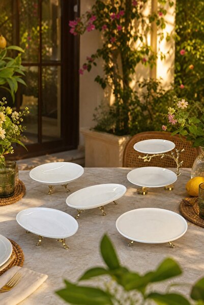 MAY HOME 5 Parça Porselen Tabak Kase 2 Katlı Sunumluk Servislik Seti