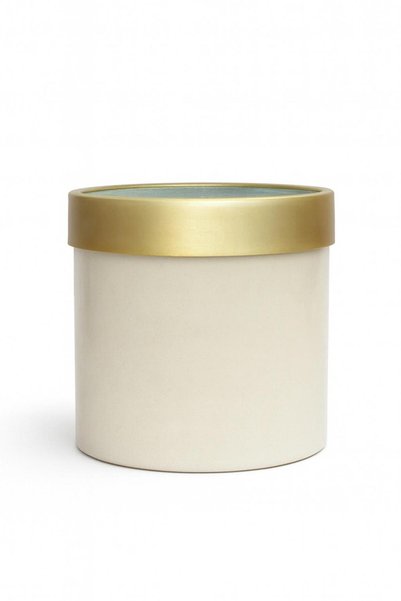Alüminyum Beyaz Renk - Gold Çember Detaylı Silindir Saksı 35x36 cm