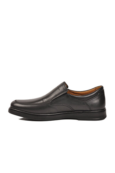 UMARO AYAKKABI Black Genuine Leather Men's Casual Shoes with Elastic Sides an...