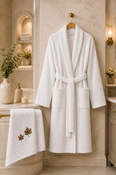 Soft Dream Pamuklu Nakışlı İşlemeli Şalyaka Yetişkin Bornoz & Saç Havlu Set