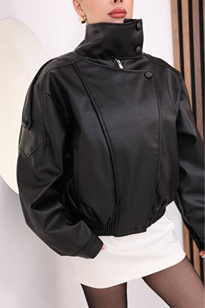FEMİNEER.com ZR Dik Yaka Bomber Deri Ceket