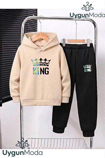 UygunModa Colorful Crown Printed King Printed Hooded Thick Cotton Inside Chil...