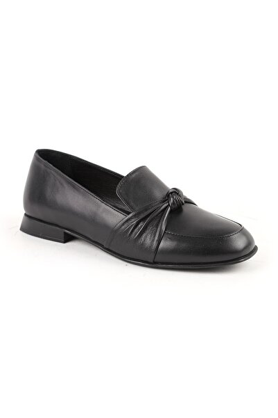 Libero Pantofi de damă tip mocasini, negri, din piele naturală, cu detaliu no...