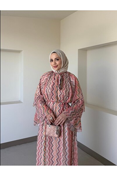 LİNDALİNA TEKSTİL Striped Patterned Chiffon Dress