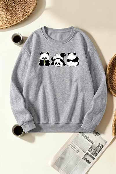 trendypassion Hanorac unisex cu imprimeu Naughty Pandas, cu gât tip crewneck