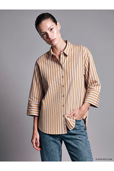 LC Waikiki Brown Striped Oversize Women's Shirt