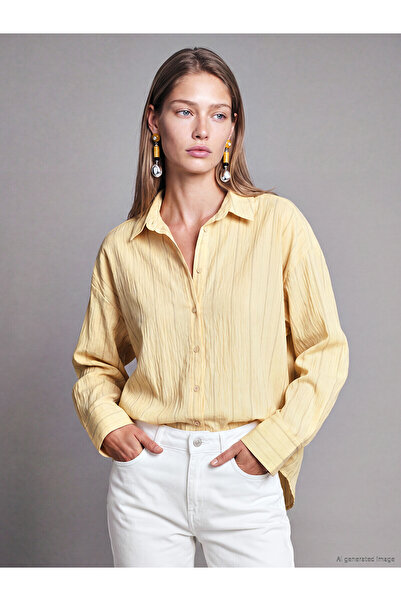 LC Waikiki Lcw Vision Yellow Striped Oversize Modal Blend Women's Shirt