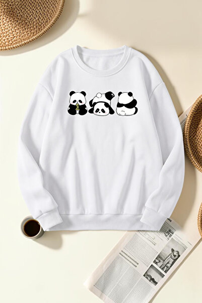 uyguntarz Unisex Naughty Pandas Printed Crew Neck Sweatshirt