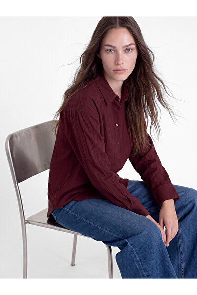 LC Waikiki Lcw Modest Burgundy Striped Women's Shirt