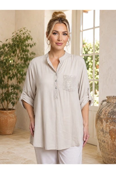 MENSAR OTANTİK Viscose Pocket Sequin Blouse