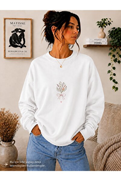 caddekombin Women's Minimalist Floral Bouquet Printed Round Crew Neck Casual ...
