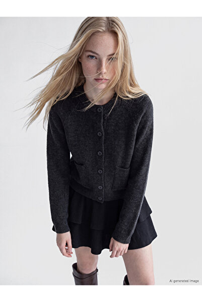 LC Waikiki Xside Anthracite Crew Neck Women's Knitwear Cardigan