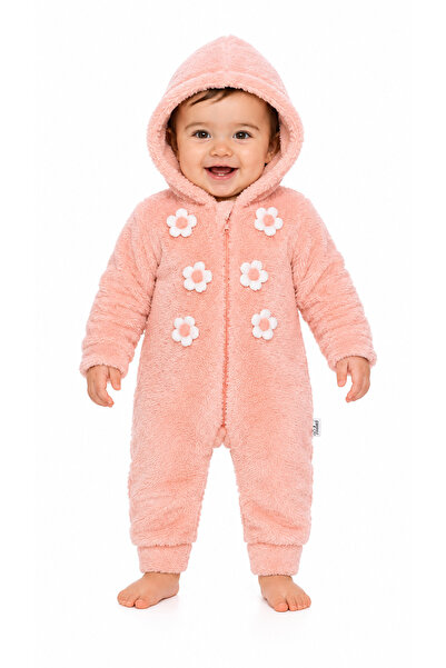 Chicsy Baby Tatlı Kız Bebek Çiçekli Welsoft Tulum 3D Papatya Detaylı Kapüşonl...