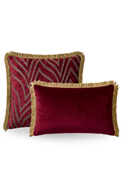 Lidoma Home "Vellora" Tasseled Throw Pillow Cover Set - Burgundy