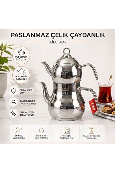 FMS AYDER AİLE BOY ÇAYDANLIK | 18/10 PASLANMAZ ÇELİK | İNDÜKSİYON TABAN | 1,1...