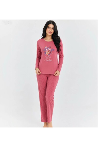 JUMALLİ Women's Patterned Modal Long Sleeve Winter Pajama Set