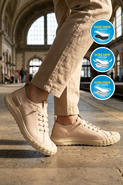 BESTOF AYAKKABI Beige Linen Comfortable Lightweight Flexible Sole Men's Casua...