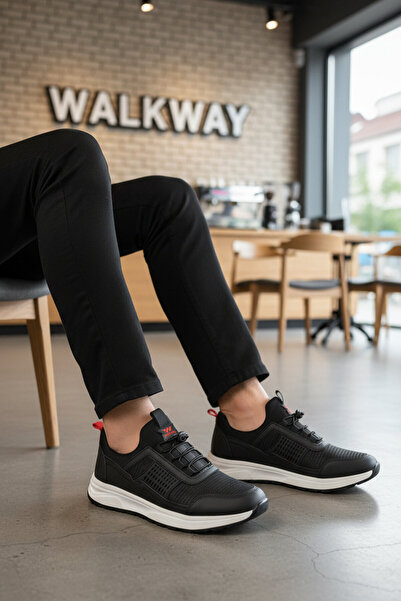 WALKWAY Black-Red Mesh Elastic Laces Comfortable Sole Men's Walking and Sport...