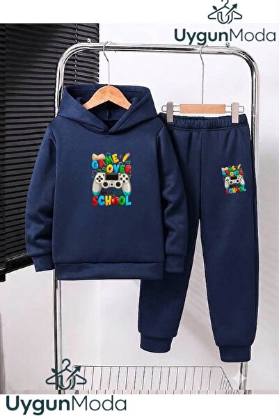UygunModa Game over School Printed Hooded Thick Cotton Inside Tracksuit with ...