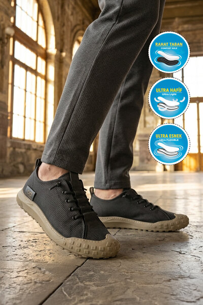 BESTOF AYAKKABI Black-Crepe Linen Comfortable Lightweight Flexible Sole Men's...