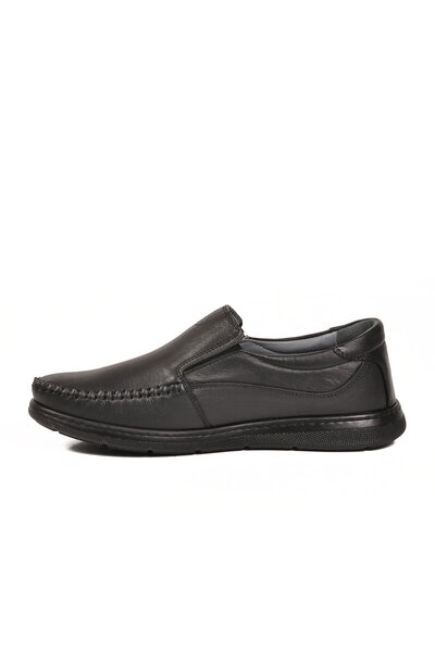 FRANCO MEN Black Genuine Leather Side Elastic Men's Casual Shoes Loafer 125 m