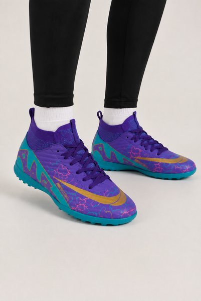 Jagulep Men's High Ankle Football Turf Field Shoes with Socks Purple