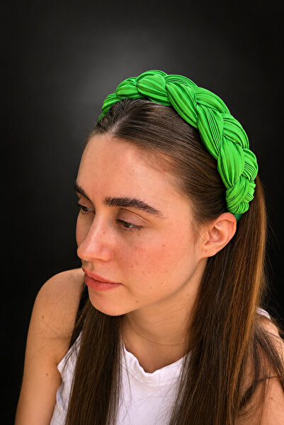 ByMerve Bym494-1 Women's Vibrant Green Pleated Knitted Fabric Wide Hair Crown...
