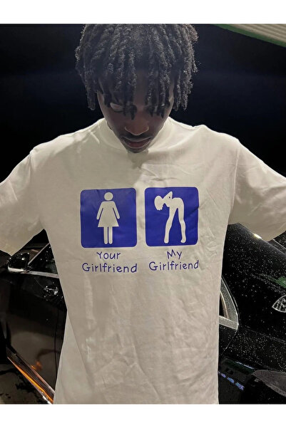1blood Your Girlfriend Vs My Girlfriend Printed Oversize T-Shirt