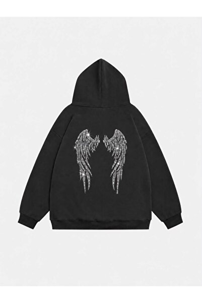 Mad&Calf Women's Wing Stone Printed Hooded Oversize Sweatshirt