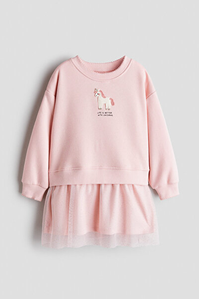 H&M Tül Etekli Sweatshirt Elbise