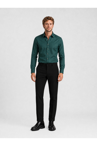 Etikmen Cămașă pentru bărbați, slim fit, cu nasturi, verde maro