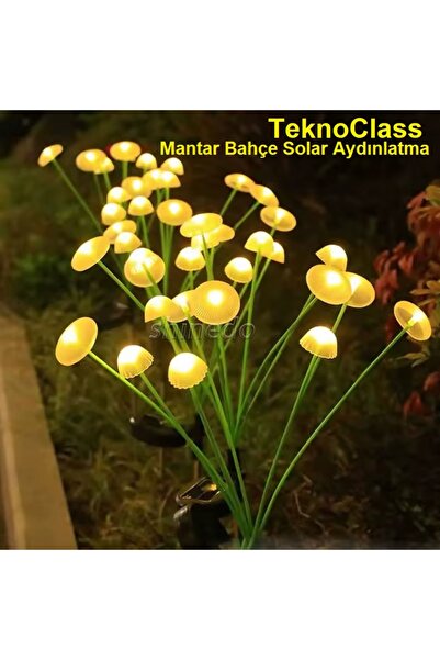 TeknoClass Saplamalı Güneş Enerjili Bahçe Aydınlatma Çift Modlu LED Mantar Ba...