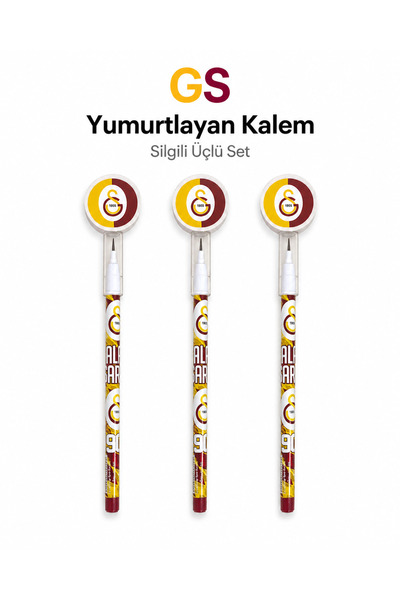 Galatasaray GS Yumurtlayan Kalem Silgili 3’lü Set – Desenli Eğlenceli Kurşun ...