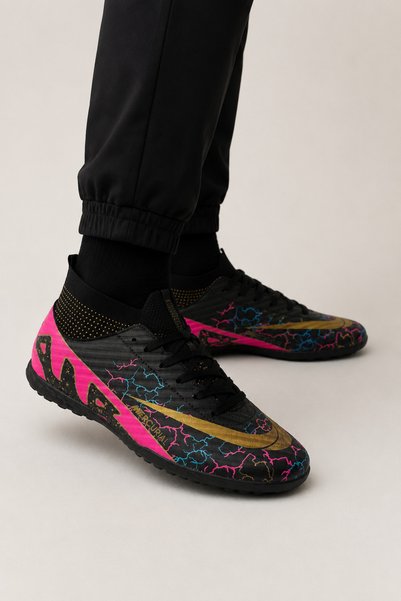 Jagulep Men's High-Top Soccer Field Shoes with Socks Black - Fuchsia