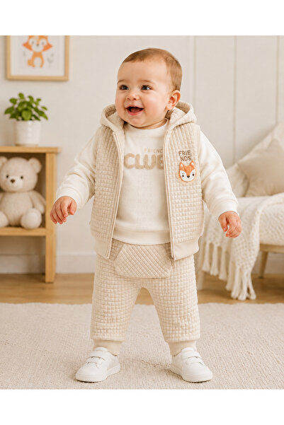 Caramell 3-18 Months Fri̇ends Vested Triple Set - Beige