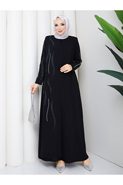 KMKkombin Women's Stylish Elegant Abaya Dress with Sleeves and Front Details
