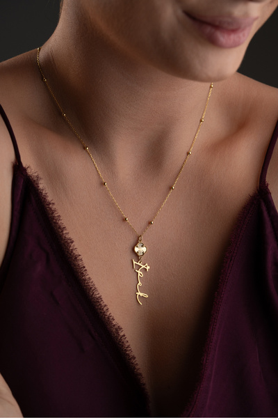 beonejewelry 925 Ayar Gümüş Kişiye Özel Yonca Ve İsim Sallantılı Kolye