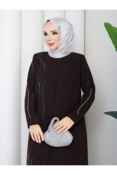 KMKkombin Women's Stylish Elegant Abaya Dress with Sleeves and Front Details
