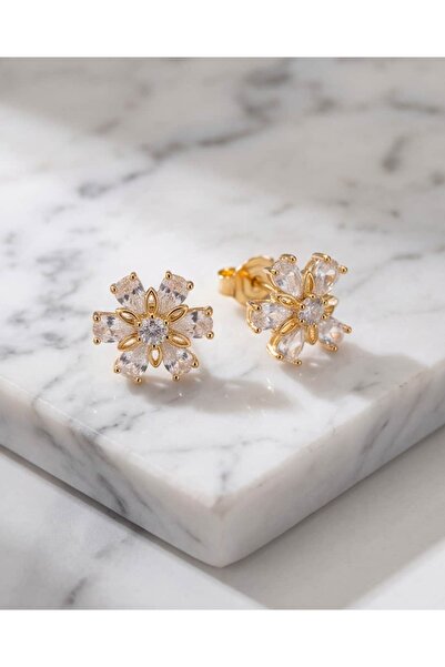 Portakal Esintisi Bloomira Zircon Stone Minimal Flower Steel Xuping Earrings