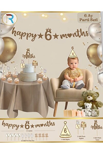 BEST PARTİ Best 6 Aylık 6 Months Bebek Partisi Kutlama Seti Kahverengi Konsept
