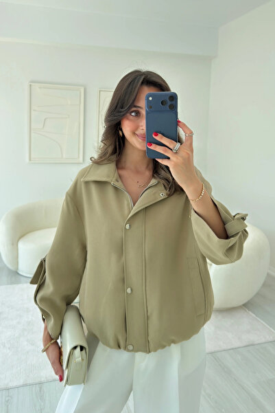 SHILSEE BEUTİQUE Women's Bomber Jacket with Buckle Details, Foldable Sleeves,...