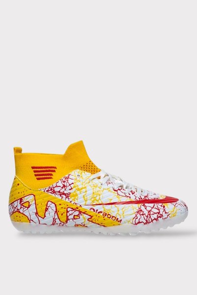 Jagulep Men's High-Top Football Field Shoes with Socks Yellow - Red