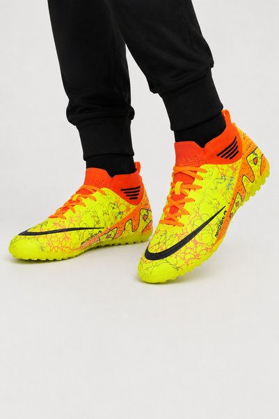 Jagulep Men's High Ankle Football Turf Field Shoes with Socks Yellow - Orange