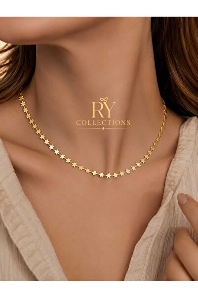 rycollections Stainless Steel Star Plate Row Steel Necklace