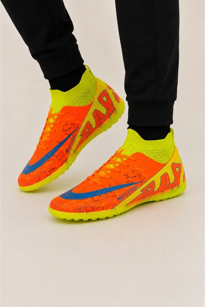 Jagulep Men's High-Top Football Field Shoes with Socks Orange