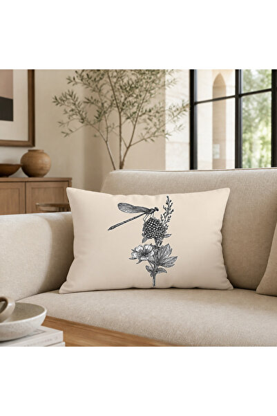 RemHome REM HOME Botanik Yusufçuk Desenli Dekoratif Dikdörtgen Kırlent Kılıfı
