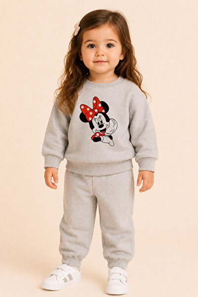 bebekpare Girl's Top and Bottom Set (Without Undergarments) Gray 100% Cotton