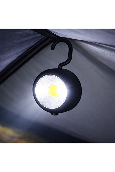 OEM Lanternă LED rotundă neagră, diametru 7cm, cârlig și magnet