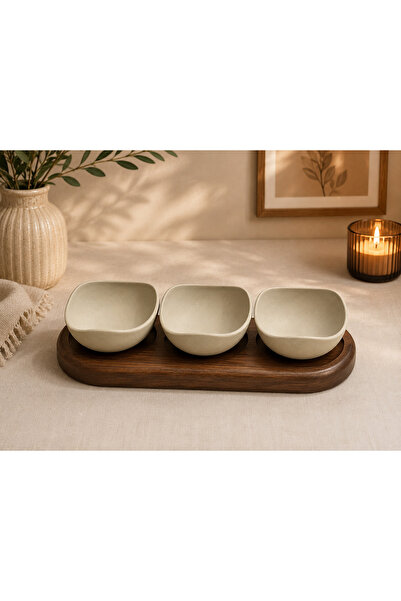 SP05 Ceramic nut serving dishes with wood base